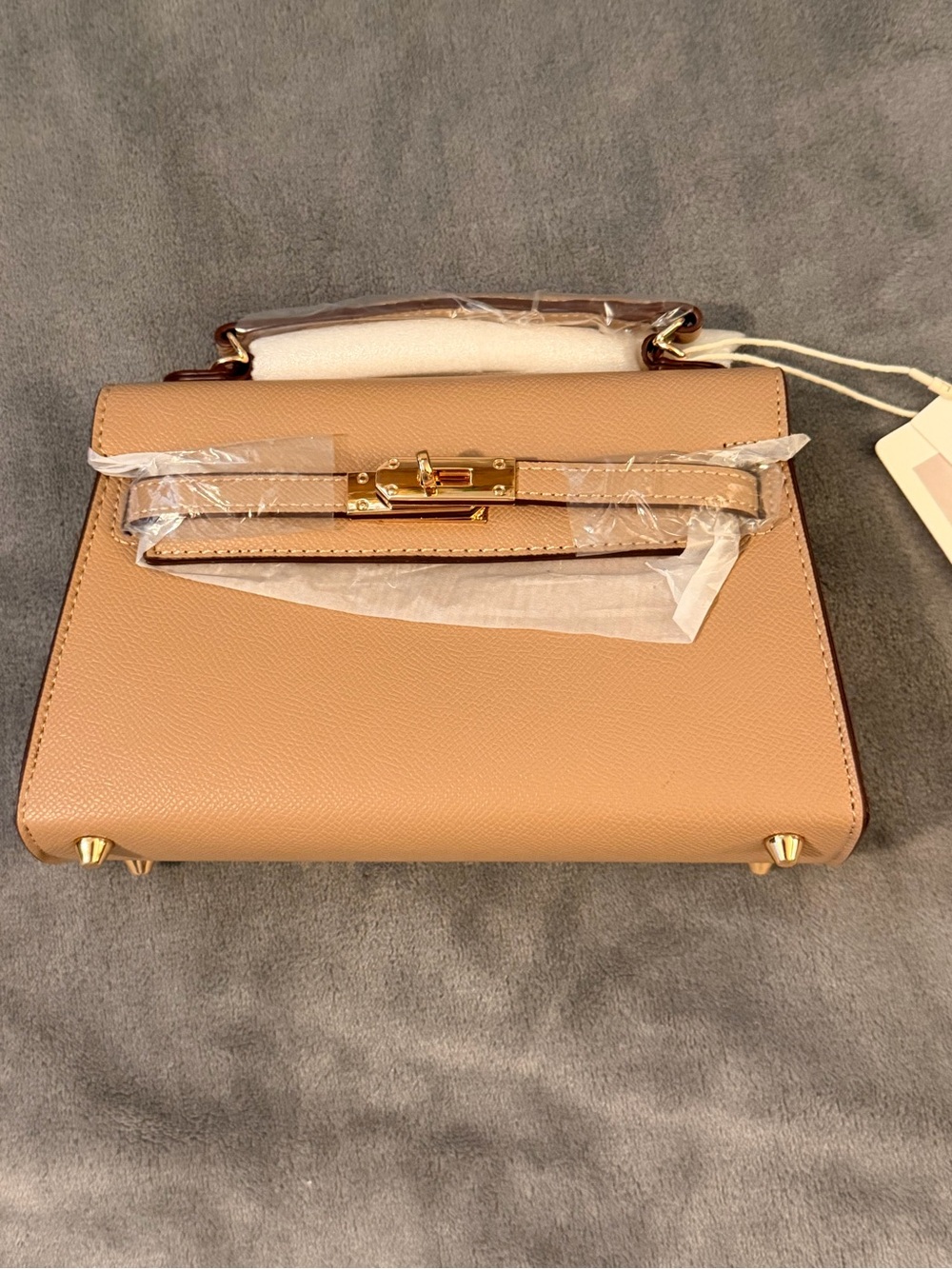 Structured Pebbled Top-Handle Satchel in Tan